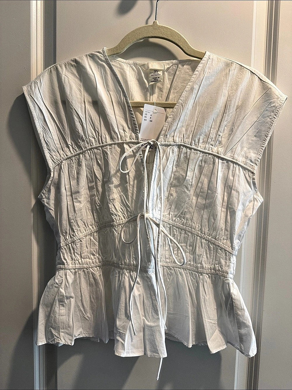 H&M Drawstring Poplin Blouse White Small NWT
